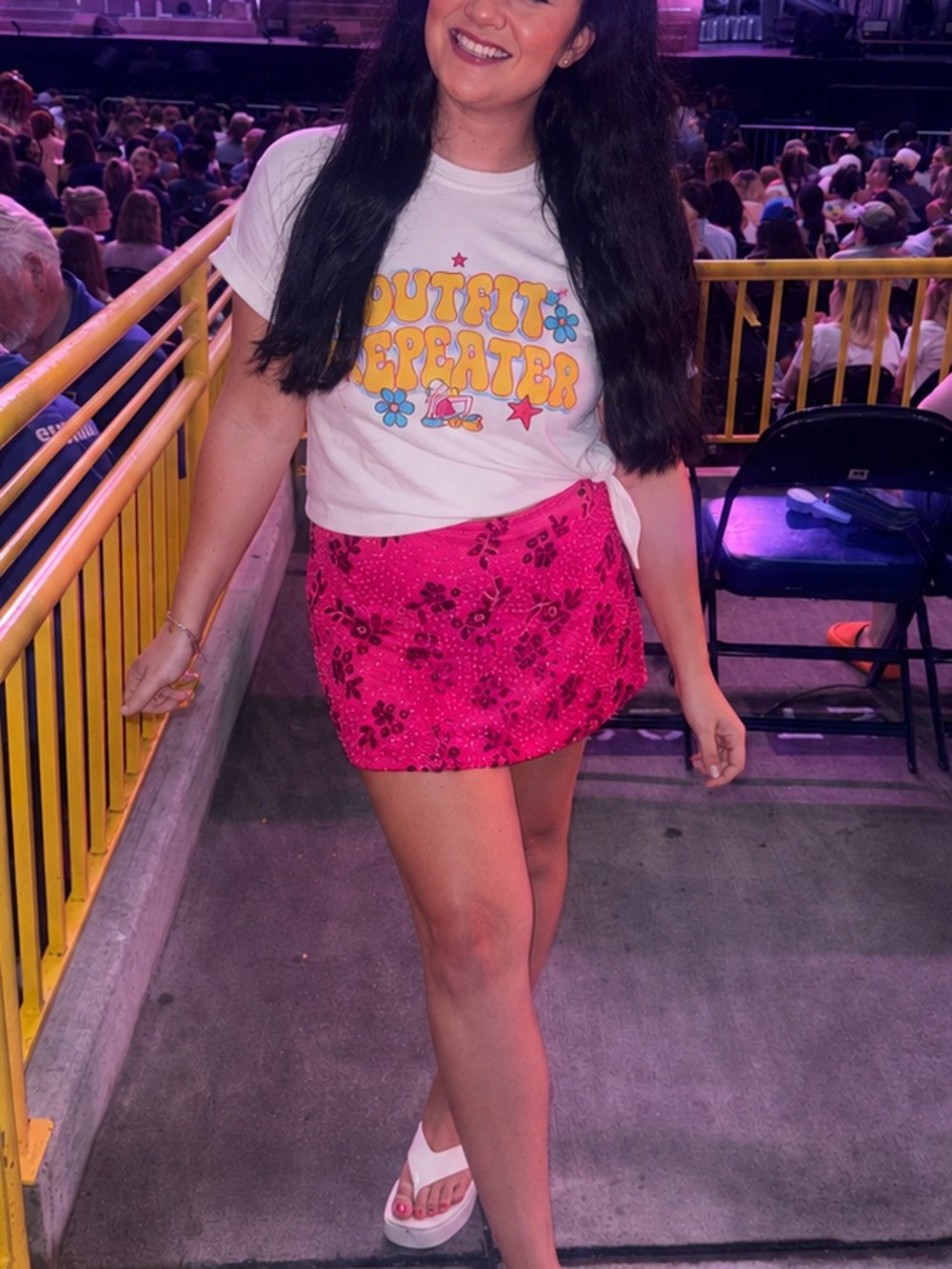 Beaded Floral Hot Pink Mini Skirt